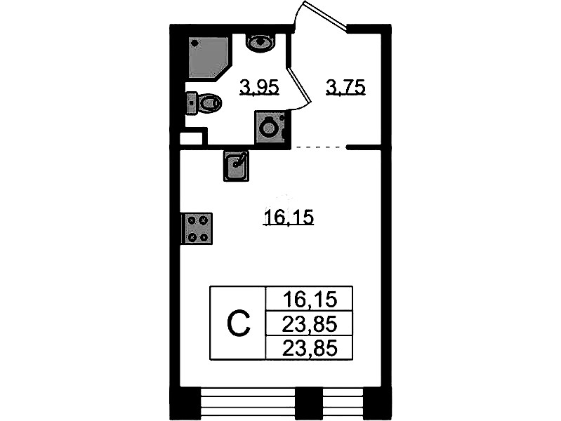 Квартира студия 23.85 м², 2/5 эт., ЖК «Plus Пулковский»